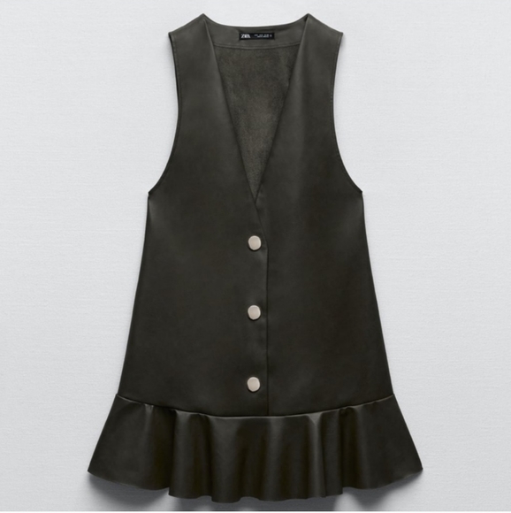 ZARA FAUX LEATHER RUFFLED PINAFORE DRESS  SIZE S - Picture 13 of 14